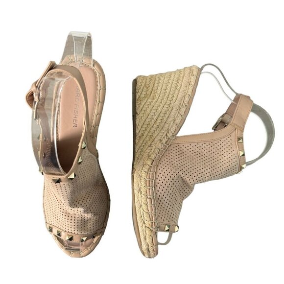 Marc Fisher Senton Suede Espadrille Studded Tan Wedges Sandals Size 7.5 - Picture 7 of 14